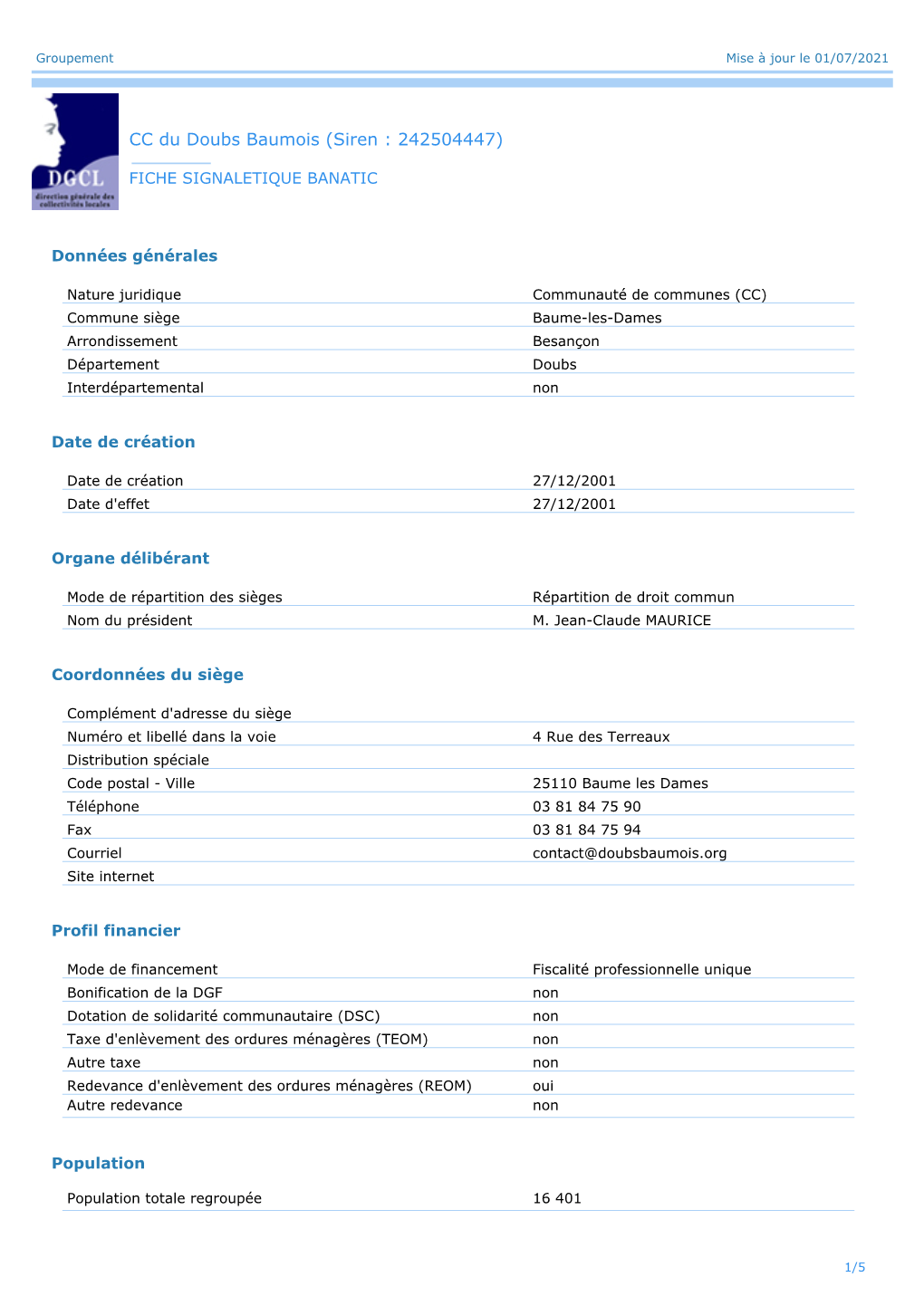 Communauté De Communes Du Pays Baumois (Siren : 242504447)