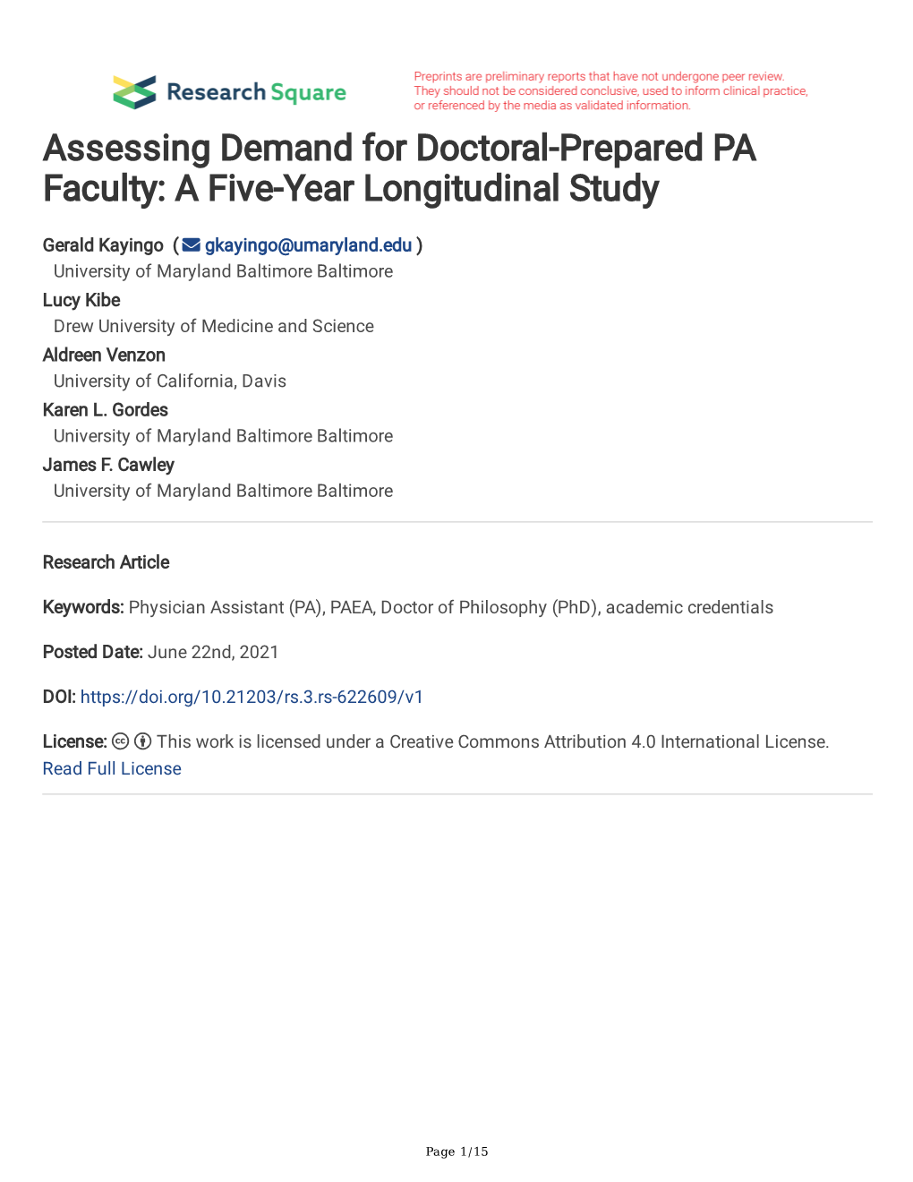 Assessing Demand for Doctoral-Prepared PA Faculty: a Five-Year Longitudinal Study