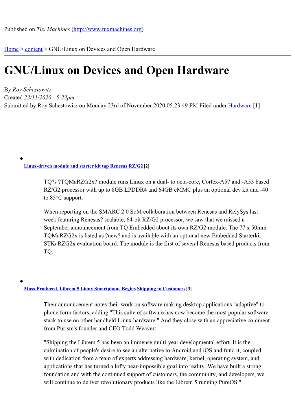 GNU/Linux on Devices and Open Hardware