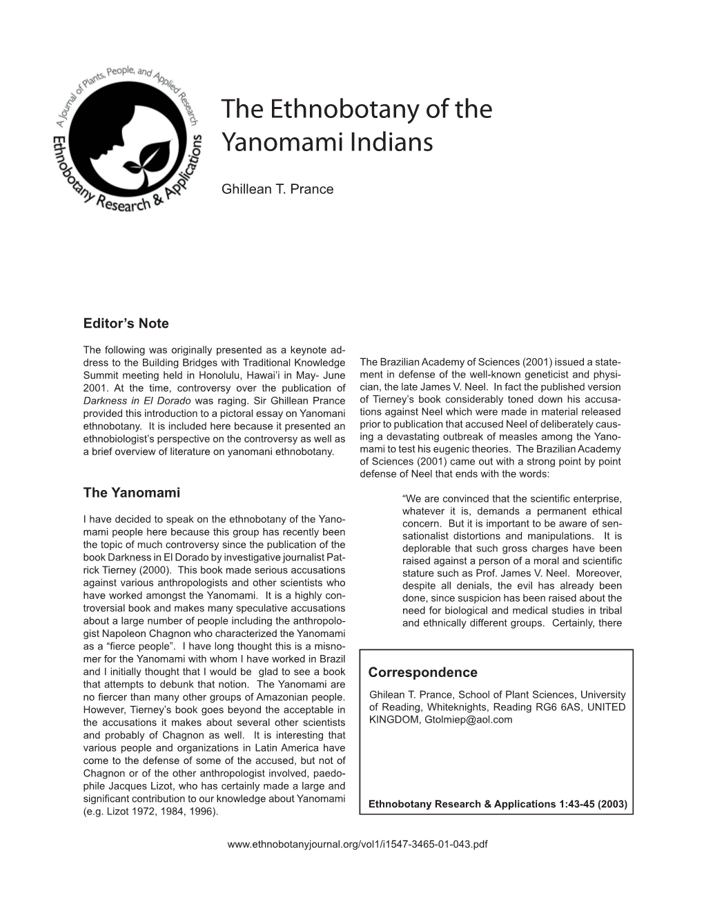 The Ethnobotany of the Yanomami Indians