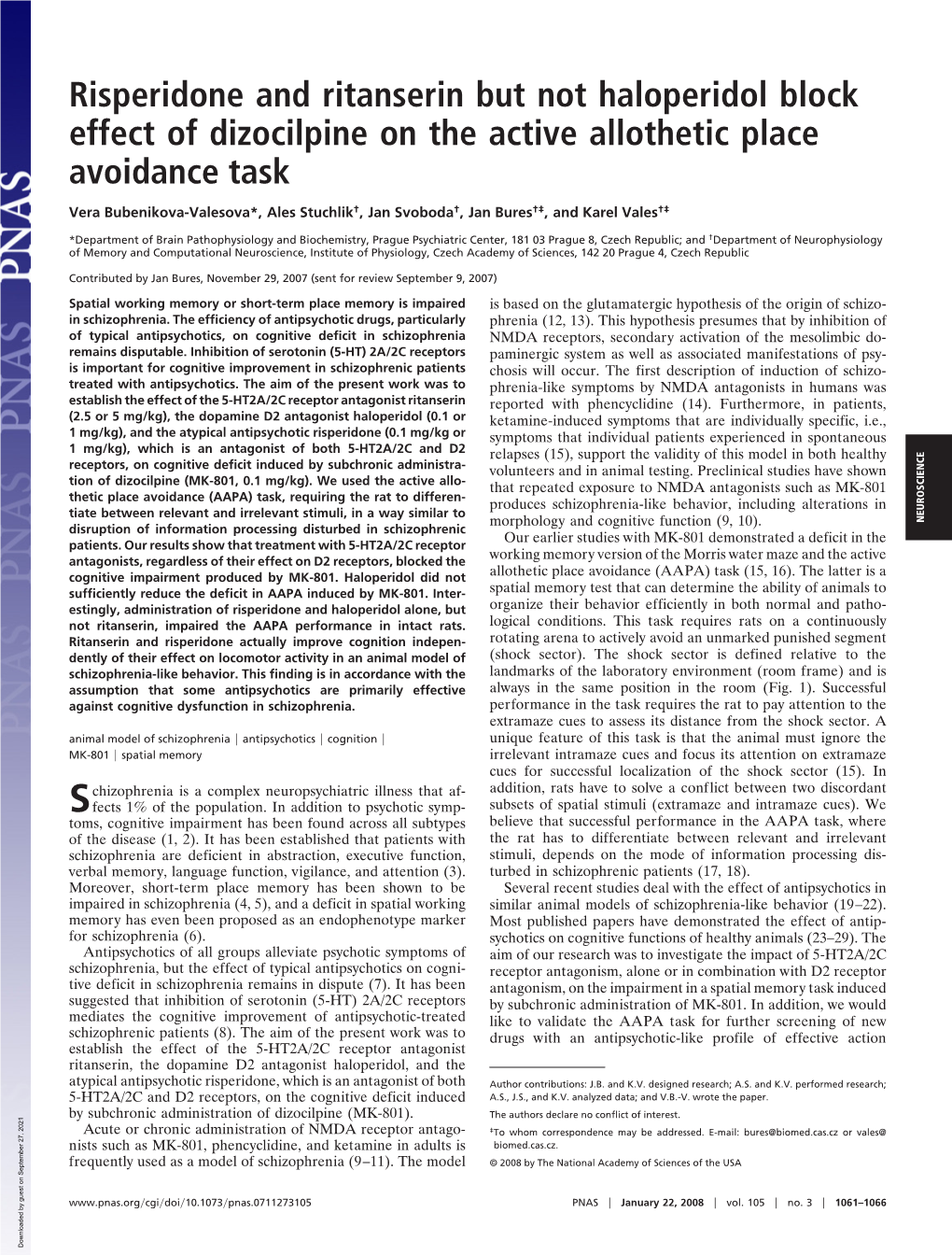 Risperidone and Ritanserin but Not Haloperidol Block Effect of Dizocilpine on the Active Allothetic Place Avoidance Task