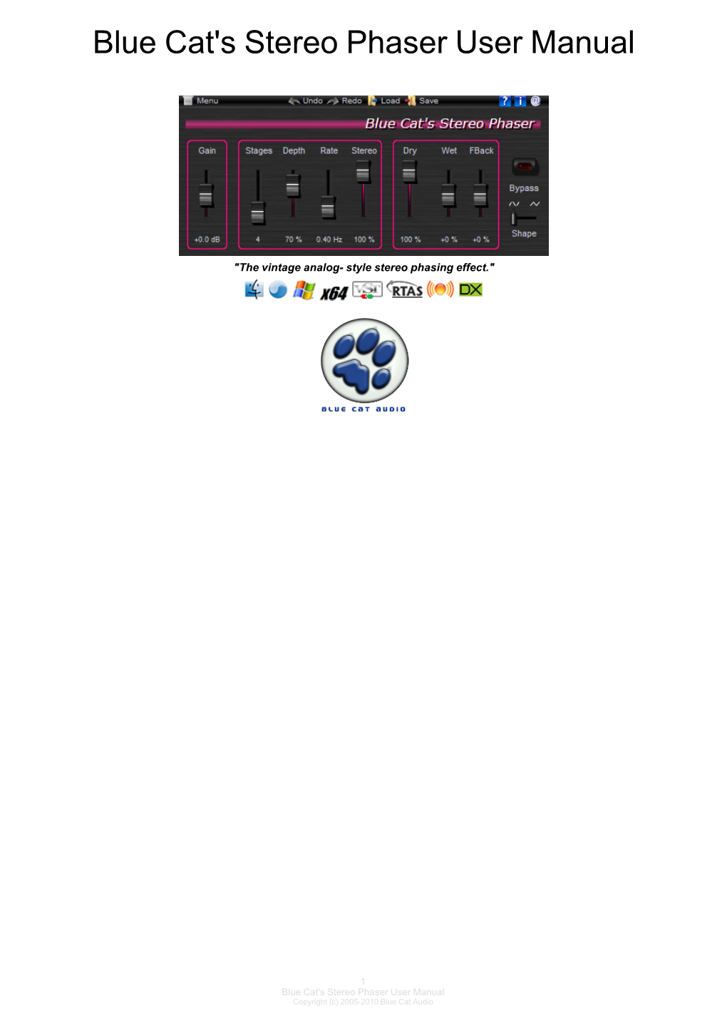 Blue Cat's Stereo Phaser User Manual