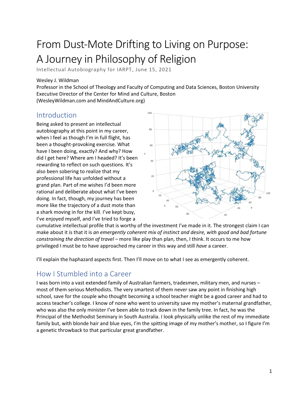 From Dust-Mote Drifting to Living on Purpose: a Journey in Philosophy of Religion Intellectual Autobiography for IARPT, June 15, 2021 Wesley J