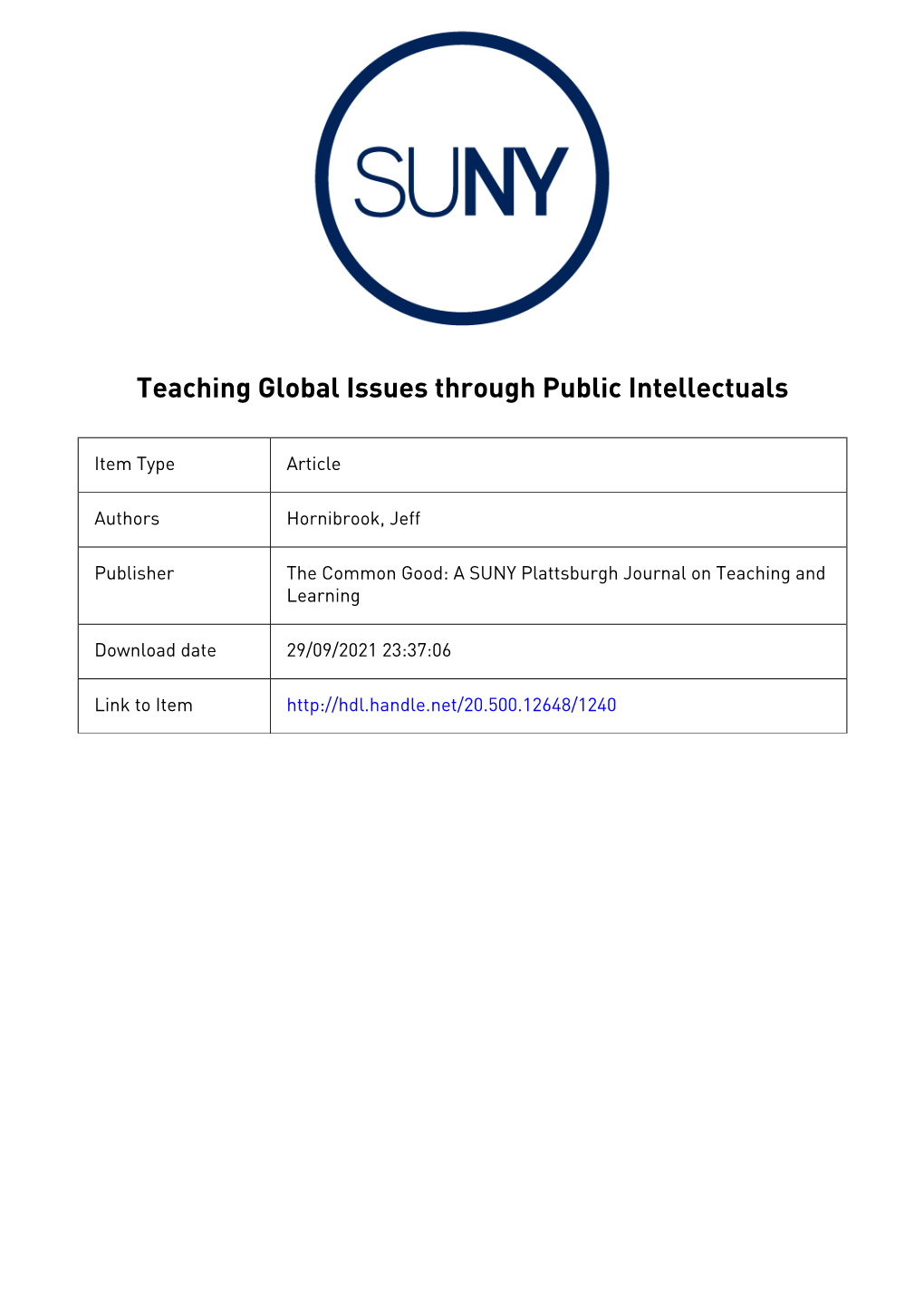 “Teaching Global Issues Through Public Intellectuals” in 2011 And