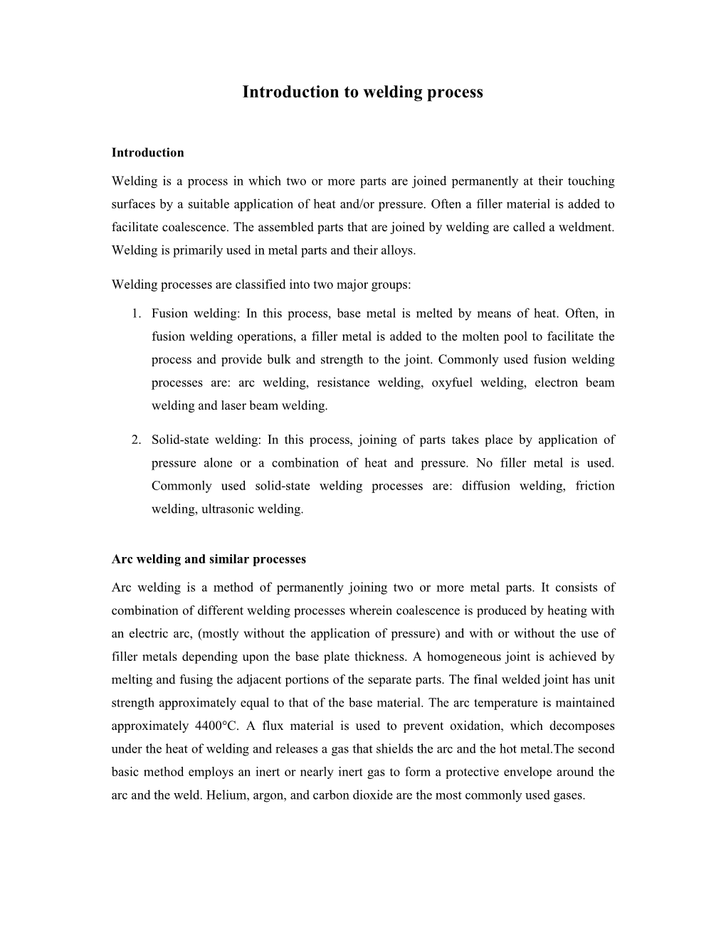 Introduction to Welding Process