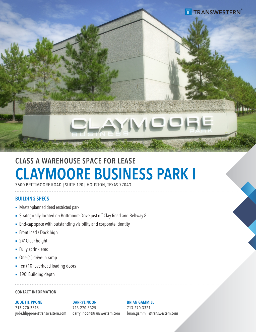 Claymoore Business Park I 3600 Brittmoore Road | Suite 190 | Houston, Texas 77043