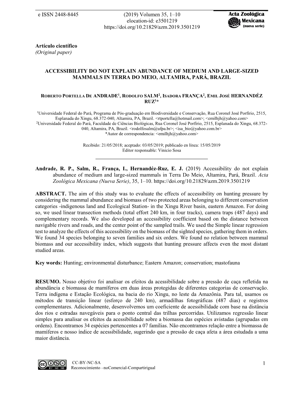 E ISSN 2448-8445 (2019) Volumen 35, 1–10 Elocation-Id: E3501219