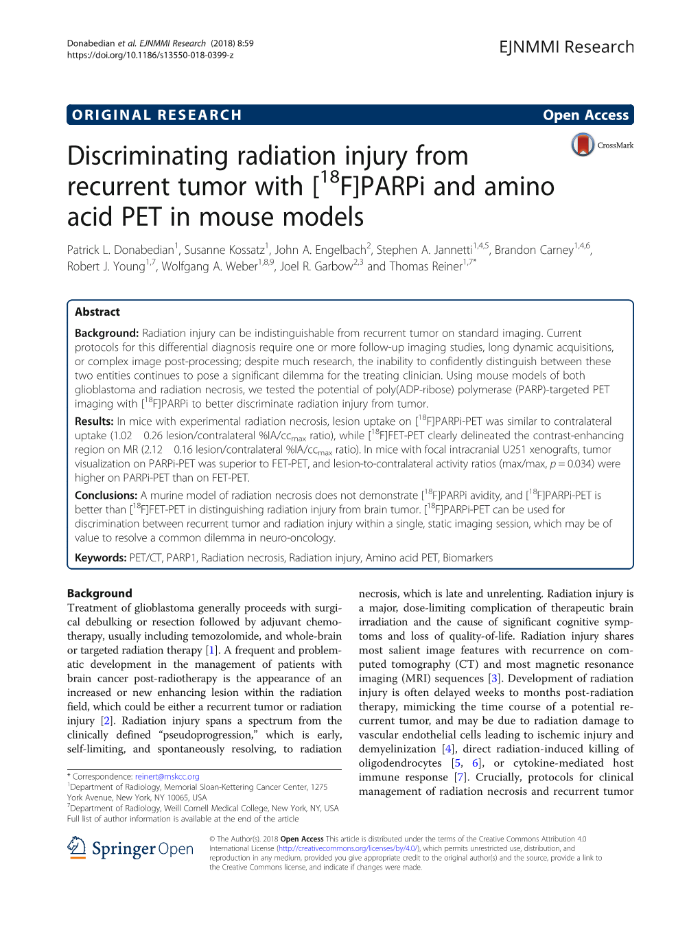 [18F]Parpi and Amino Acid PET in Mouse Models Patrick L