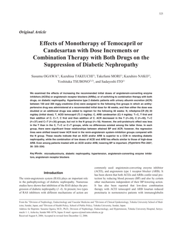 Effects of Monotherapy of Temocapril Or Candesartan with Dose Increments Or Combination Therapy with Both Drugs on the Suppression of Diabetic Nephropathy
