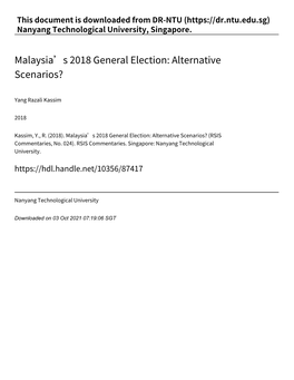 Malaysia's 2018 General Election: Alternative Scenarios?