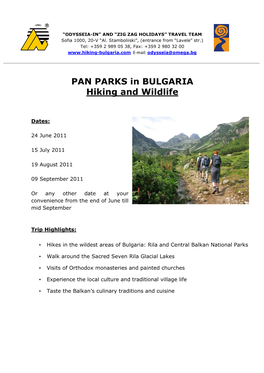 PAN PARKS Hiking and Wildlife 2011