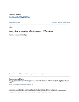 Analytical Properties of the Lambert W Function