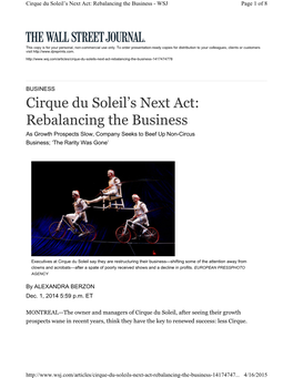 Cirque Du Soleil's Next Act: Rebalancing the Business