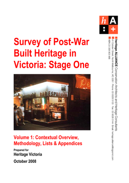 Survey of Post-War Built Heritage in Victoria: Stage One