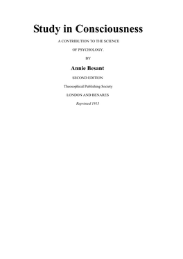 Study in Consciousness by Annie Besant