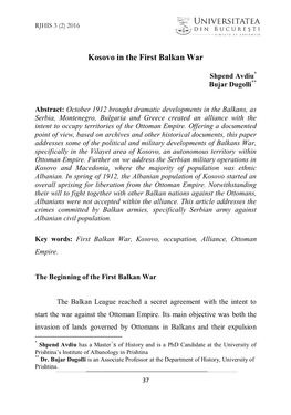 Kosovo in the First Balkan War