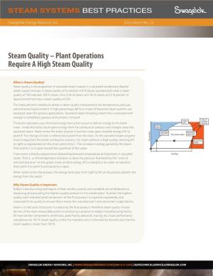 Steam Quality – Plant Operations Require a High Steam Quality