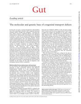Leading Article the Molecular and Genetic Base of Congenital Transport