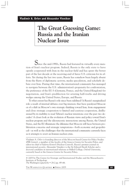 The Great Guessing Game: Russia and the Iranian Nuclear Issue