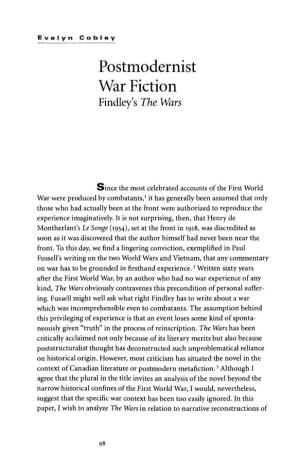 Postmodernist War Fiction Findley's the Wars