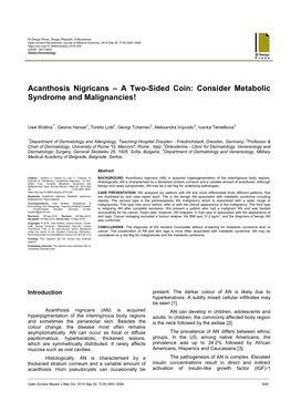 Acanthosis Nigricans – a Two-Sided Coin: Consider Metabolic Syndrome and Malignancies!