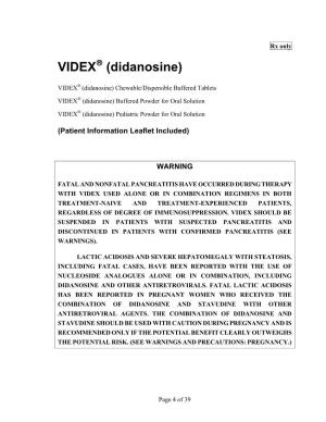 VIDEX (Didanosine) Chewable/Dispersible Buffered Tablets