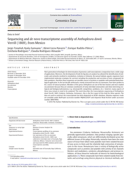 Sequencing and De Novo Transcriptome Assembly of Anthopleura Dowii Verrill (1869), from Mexico