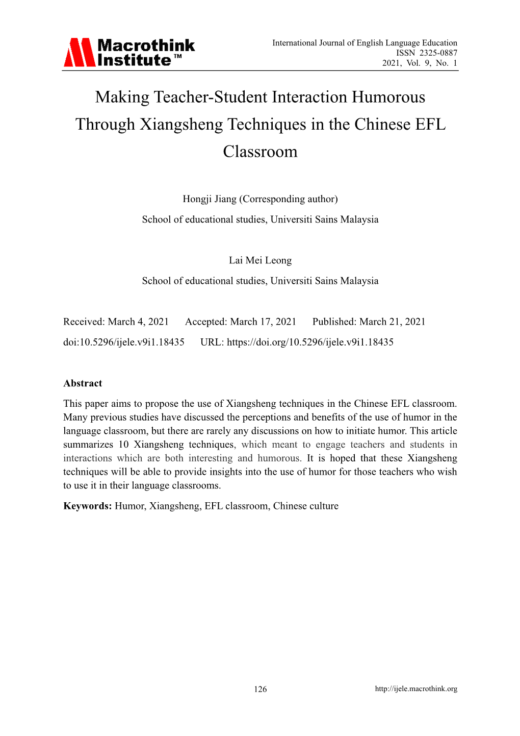 Making Teacher-Student Interaction Humorous Through Xiangsheng Techniques in the Chinese EFL Classroom