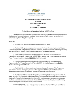 NAWCA Grant Agreement with Columbia Land Trust