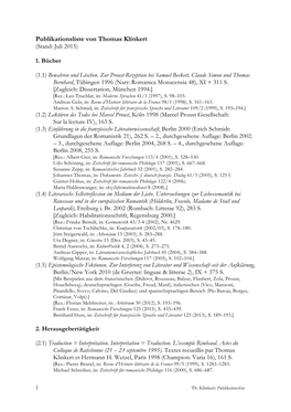 Publikationsliste Von Thomas Klinkert (Stand: Juli 2015)