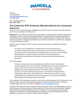The Collective PAC Endorses Mandela Barnes for Lieutenant