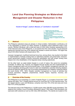 Land Use Planning Strategies on Watershed Management and Disaster Reduction in the Philippines