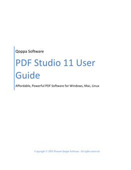PDF Studio 11 User Guide Affordable, Powerful PDF Software for Windows, Mac, Linux