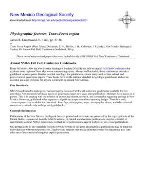 Physiographic Features, Trans-Pecos Region James R