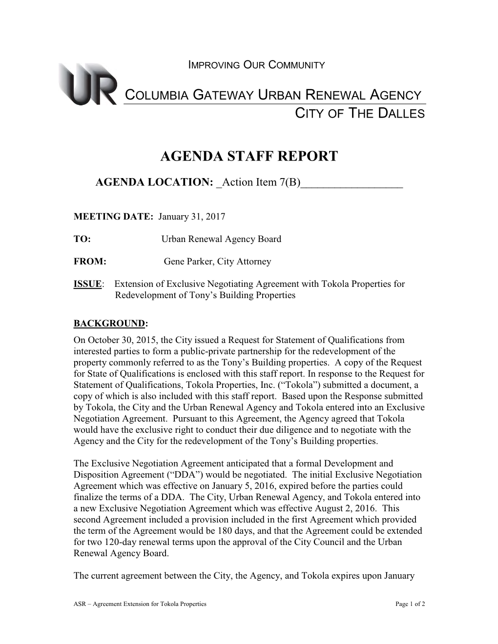 Agenda Staff Report