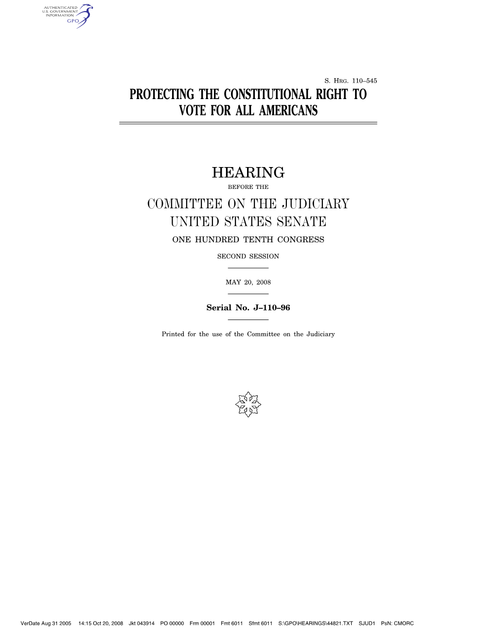 Protecting the Constitutional Right to Vote for All Americans Hearing