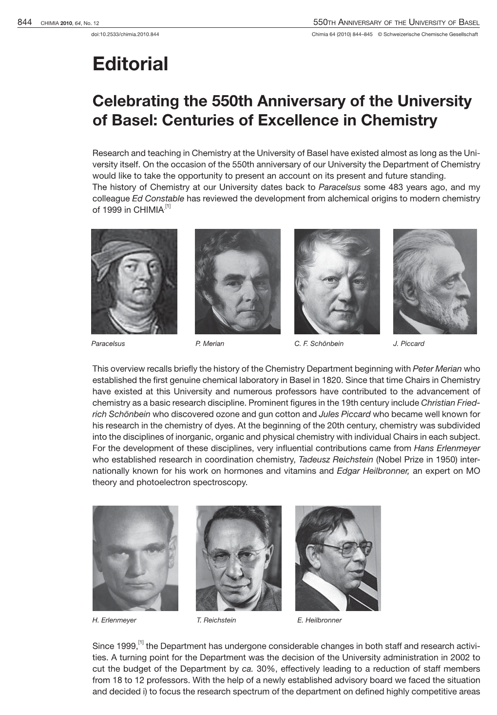 Celebrating the 550Th Anniversary of the University of Basel: Centuries of Excellence in Chemistry