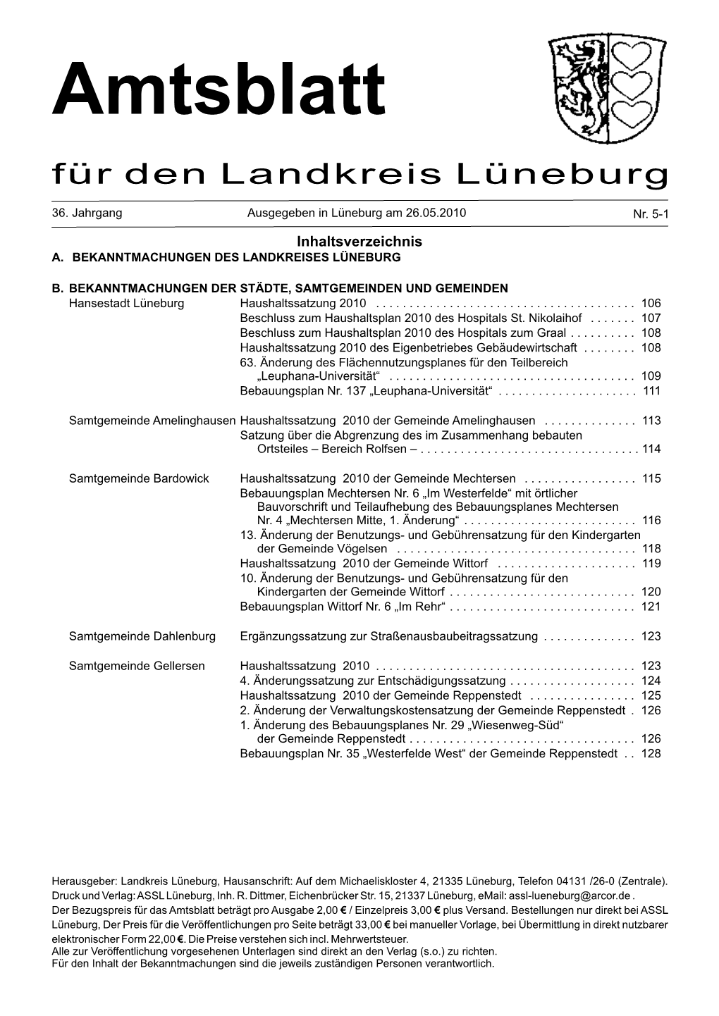 Amtsblatt Für Den Landkreis Lüneburg