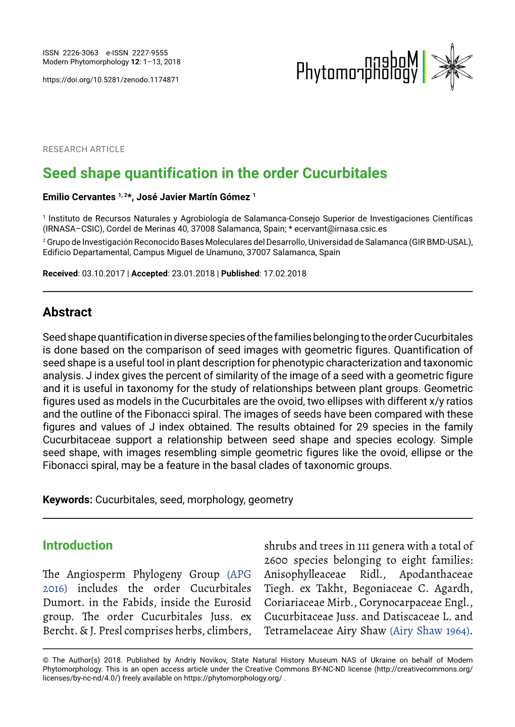 Seed Shape Quantification in the Order Cucurbitales