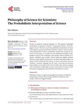 Philosophy of Science for Scientists: the Probabilistic Interpretation of Science