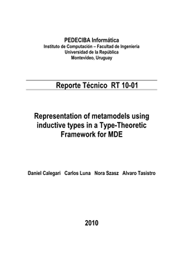 Reporte Técnico RT 10-01 Representation of Metamodels