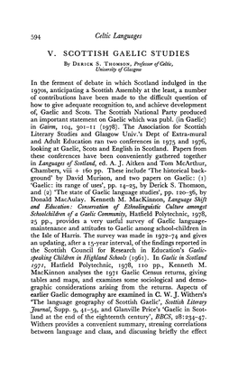 Celtic Languages V. SCOTTISH GAELIC STUDIES