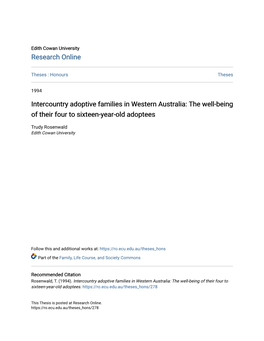 Intercountry Adoptive Families in Western Australia: the Well-Being of Their Four to Sixteen-Year-Old Adoptees