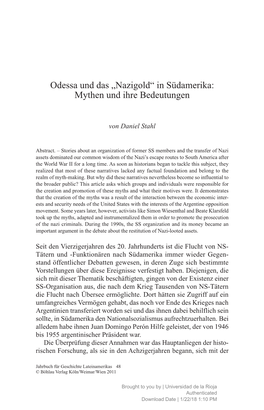 Odessa Und Das „Nazigold“ in Südamerika: Mythen Und Ihre Bedeutungen