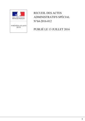 Recueil Des Actes Administratifs Spécial N°64-2016-012