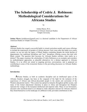 The Scholarship of Cedric J. Robinson: Methodological Considerations for Africana Studies