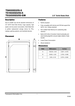 Ts8gssd25s-S Ts16gssd25s-S Ts32gssd25s-S/M