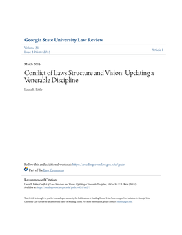 Conflict of Laws Structure and Vision: Updating a Venerable Discipline Laura E