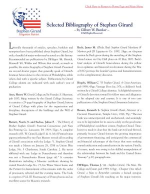 Selected Bibliography of Stephen Girard – by Gilbert W