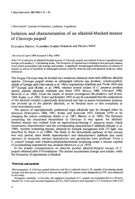 Isolation and Characterization of an Alkaloid-Blocked Mutant of Claviceps Paspali